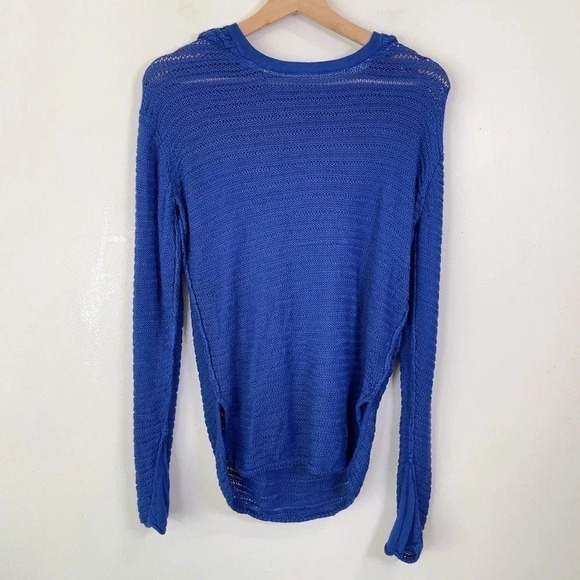 Aritzia Wilfred Free Royal Blue Hooded Open Knit Cashmere  Blend Sweater - Picture 6 of 15